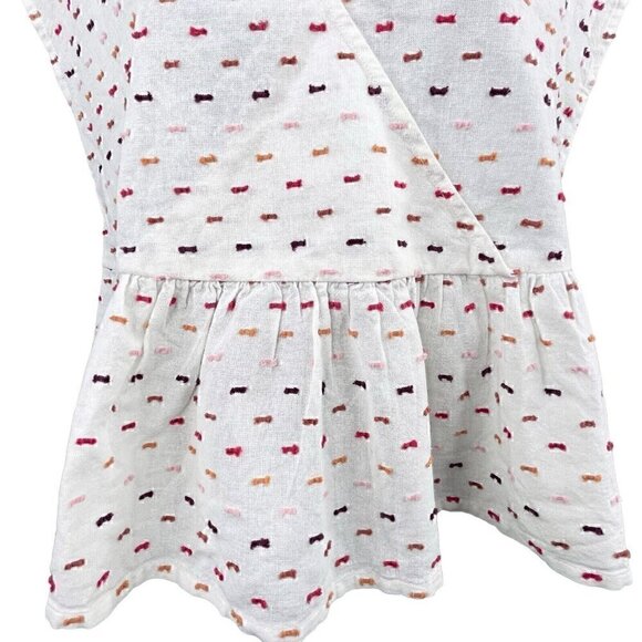 Madewell Peplum Crossover Short Sleeve Ivory Top Rainbow Clipdot Women’s S NWT - Picture 7 of 10